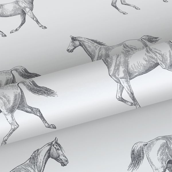 Walls4You Tapete Pferde Grau und Weiß - 53 cm x 10.05 m - 935281