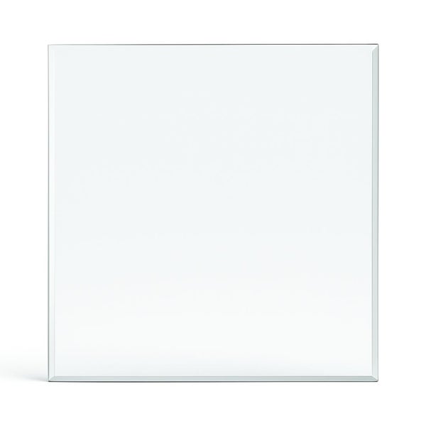 Quadratischer rahmenloser Wandspiegel mit Facettenschliff.