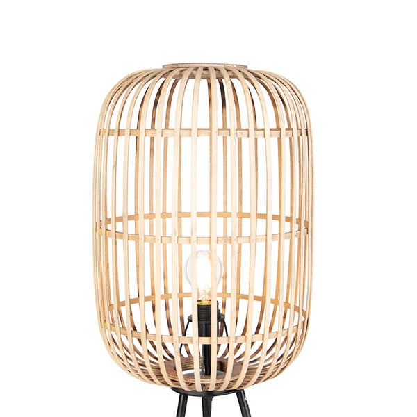 Ländliche Stehleuchte schwarz mit Rattan - Manila