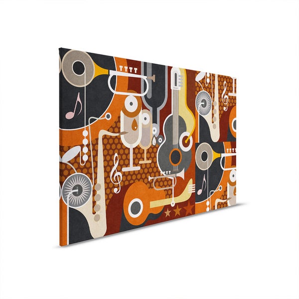 Dekoratives Wandbild mit Musikinstrumenten wie Gitarre, Trompete und Saxophon