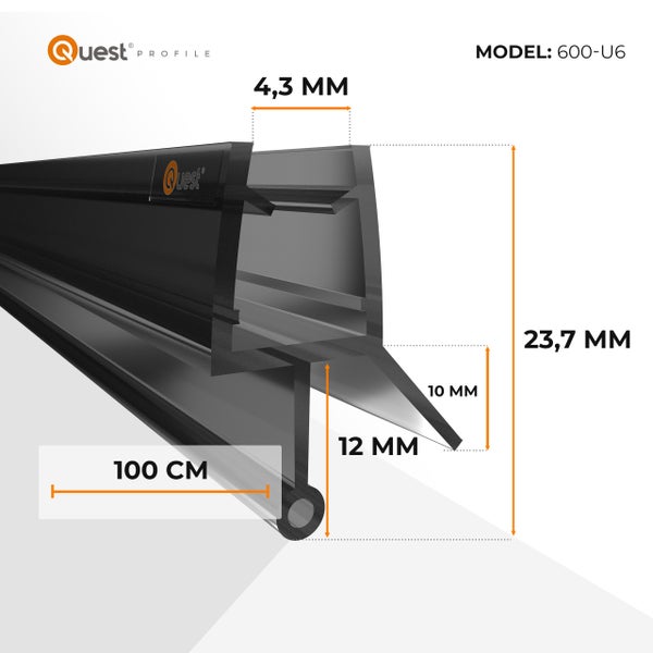 Quest Profil Modell 600-U6, Abmessungen 4,3 mm, 23,7 mm und 100 cm