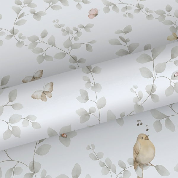 Sanders und Sanders Tapete Blumen und Vögel Hellgrau und Weiß - 53 cm x 10.05 m - 640624