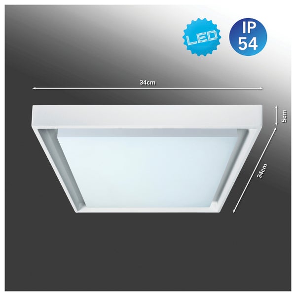 Quadratische LED Deckenleuchte, 34 x 34 x 5 cm, Schutzart IP54