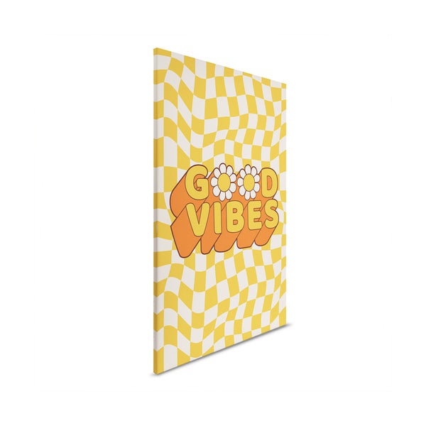 Dekorative Leinwand mit Schachbrettmuster und dem Schriftzug Good Vibes