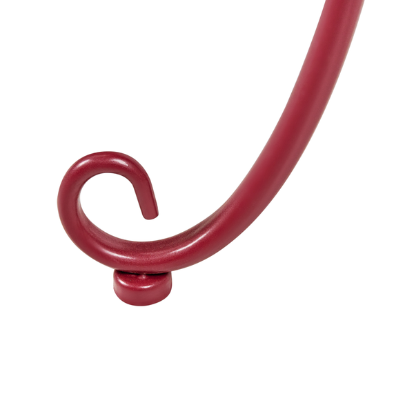 Detailansicht einer roten Metallstruktur mit geschwungenem Design