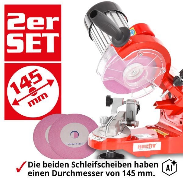 Hecht Sägekettenschärfgerät im Set mit zwei Schleifscheiben mit 145 mm Durchmesser
