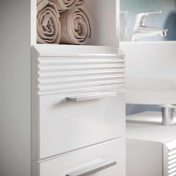 Linus Hochschrank Bad 2 Türen, 1 Schublade, 1 Ablage  Hochglanz weiß,weiß. 30 X 31 X 182 cm