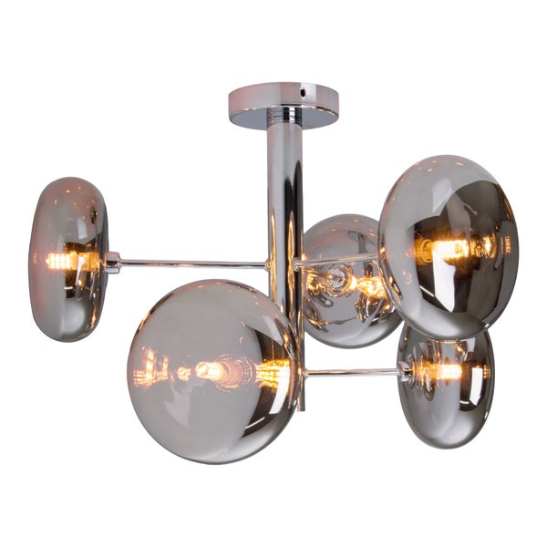 Deckenleuchte ORION smoky, Ø ca. 53 cm, aus chromfarbenem,  rostfreiem Stahl und Rauchglas, G9-Sockel, Beleuchtung für Wohnzimmer, Esszimmer oder Büro.