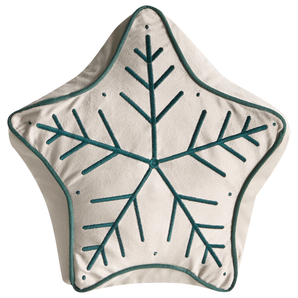 Dekokissen in Sternform mit Schneeflockenmuster