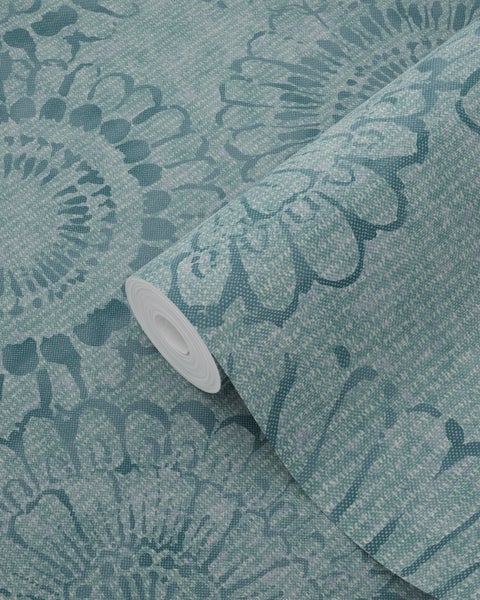 ESTAhome Tapete Blumen Aqua Grün - 53 cm x 10.05 m - 148325
