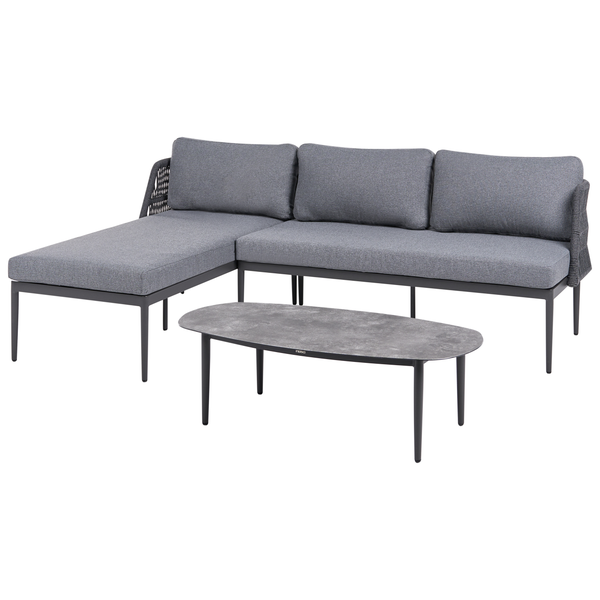 Gartensofa mit Ottomanenfunktion und Couchtisch