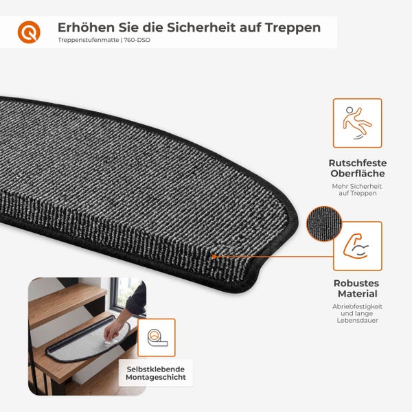 Treppenstufenmatte mit rutschfester Oberfläche und selbstklebender Montageschicht für mehr Sicherheit auf Treppen