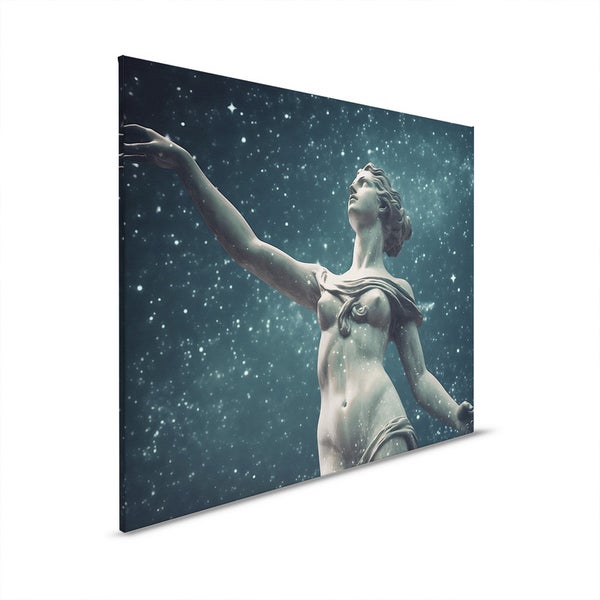 Leinwandbild mit einer Darstellung einer Frau vor einem sternenübersäten Himmel