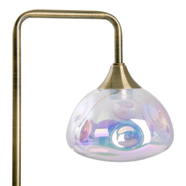 LED Tischleuchte VARNA, Tischlampe aus messingfarbenem Metall und irisierendem Glas, fest verbaute LEDs, 45 cm hoch, stilvolle Beleuchtung für Wohnzimmer, Esszimmer oder Diele