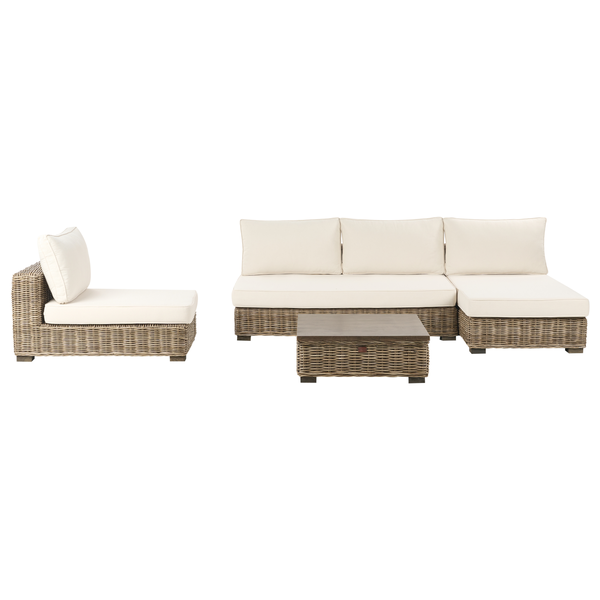 Lounge Set mit Tisch 4-Sitzer VARALLO linksseitig modular Rattan Grau