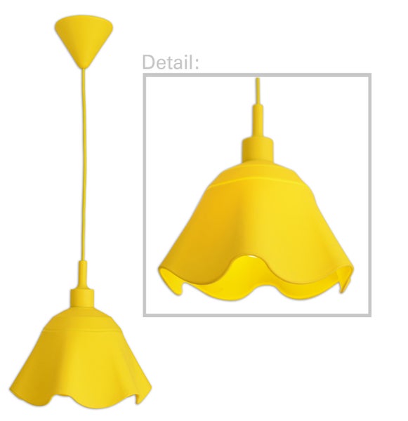 Gelbe Pendelleuchte mit Detailansicht