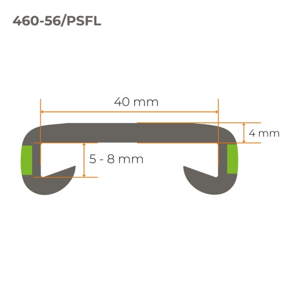 Maßskizze Profil 460-56/PSFL: Breite 40 Millimeter, Höhe 4 Millimeter, Klemmbereich 5 bis 8 Millimeter.