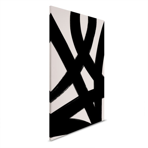 Abstraktes Leinwandbild mit schwarzen Linien auf hellem Hintergrund