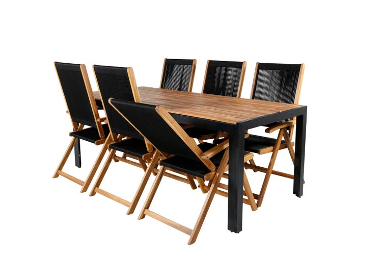 Bois Gartenset Tisch 90x205cm und 6 Stühle Little John schwarz, natur. 90 X 205 X 76 cm