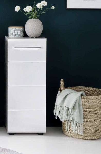NanoBad Badschrank 1 Tür, 1 Einlegeboden Beton Stone Dekor, weiß Hochglanz. 32 X 28 X 82 cm