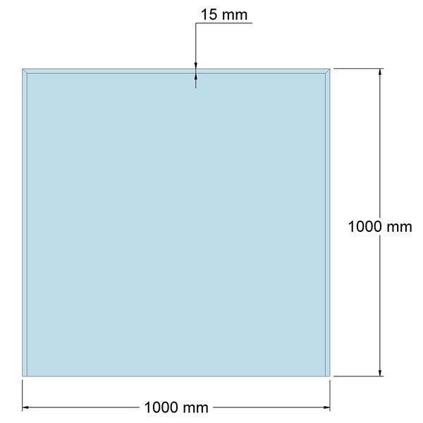 Quadratisches Element mit Maßen 1000 Millimeter mal 1000 Millimeter und einer Randbreite von 15 Millimeter.