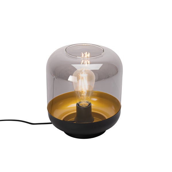 Design-Tischlampe schwarz mit Gold und Rauchglas – Kyan