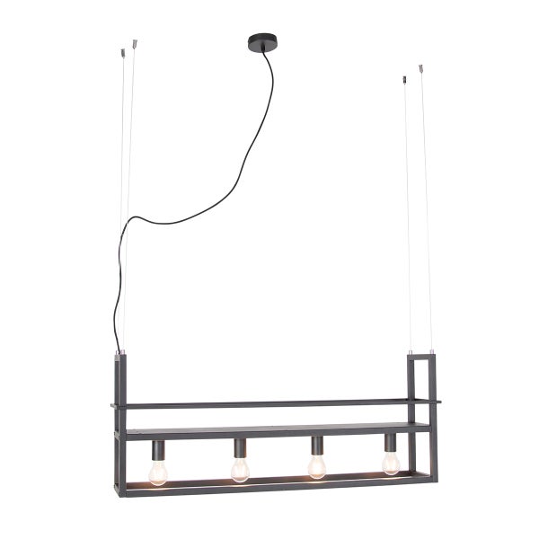Industrielle Hängelampe schwarz mit Gestell 4-flammig - Cage Rack