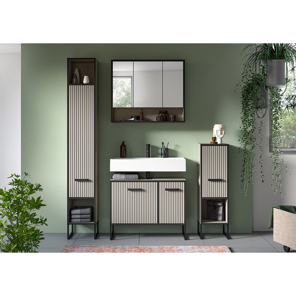Bagno Badmöbelset 4 Teile hellgrau, cremefarben. 170 X 36 X 192 cm