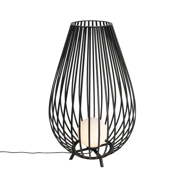 QAZQA - Design Design-Stehleuchte I Stehlampe I Standleuchte I Lampe I Leuchte schwarz mit Opal 110 cm - Angela - Stahl Rund - LED geeignet E27