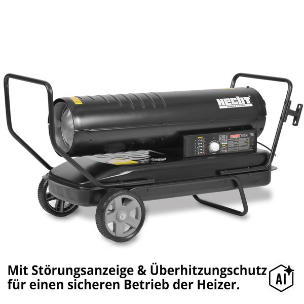Hecht Dieselheizkanone 3039 mit Fahrgestell, Störungsanzeige und Überhitzungsschutz für den professionellen Einsatz in Werkstätten oder Baustellen.
