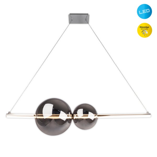 LED Pendelleuchte chrom NOVA aus chromfarbenem Metall, Kunststoff und Rauchglas, mit fest verbauten LEDs, ca. 105 cm lang