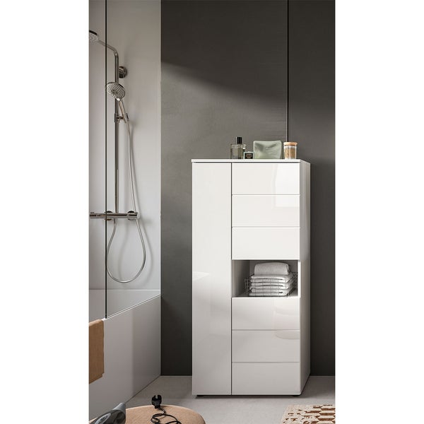 Vira Badschrank 3 Türen 1 Fach weiß Hochglanz, weiß. 60 X 34 X 133 cm