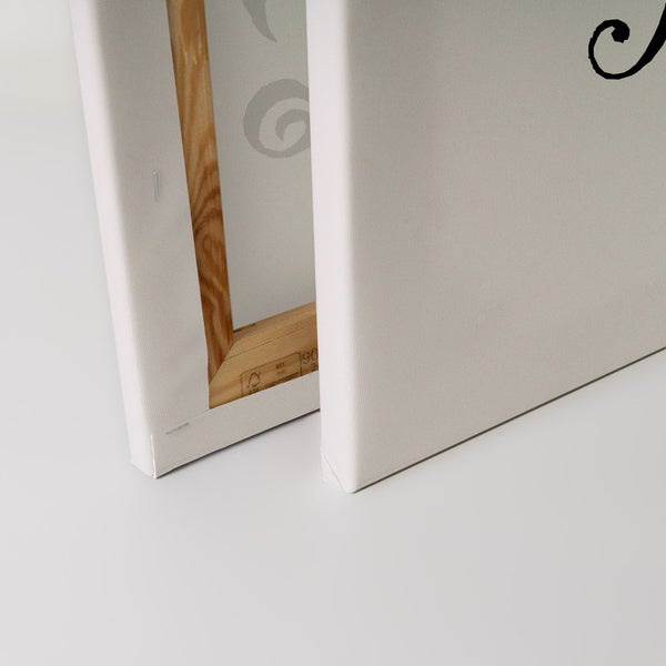 Nahaufnahme zweier Leinwandbilder mit Holzrahmen