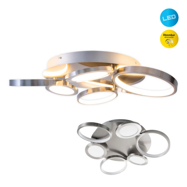 LED Deckenleuchte STELARI Ø 56 cm, aus Metall in stahl-blank und weißem Kunststoff, mit fest verbauten LEDs, Deckenlampe für Wohnräume oder Büro