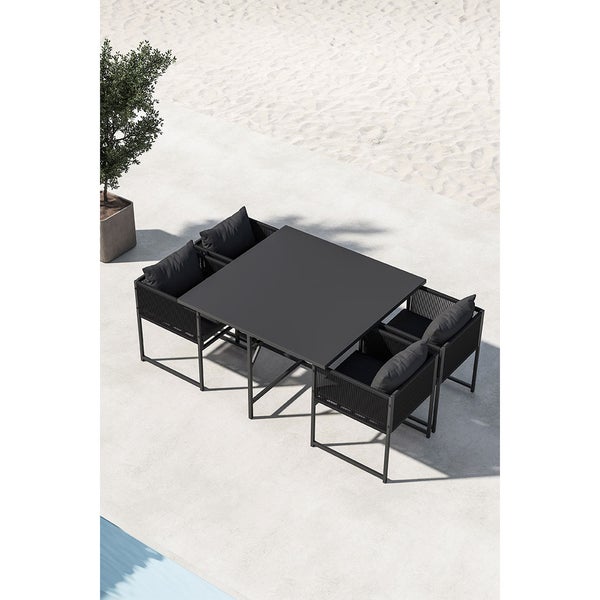 Noto Gartenset 1 Esstisch, 2 Stühle schwarz. 120 X 120 X 73 cm