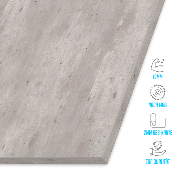 Arbeitsplatte in Betonoptik mit einer Stärke von 19 mm, Zuschnitt nach Maß, 2 mm ABS-Kante und Top Qualität