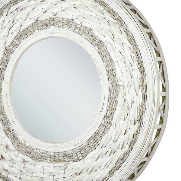 Runder Spiegel mit Rahmen aus geflochtenem Material