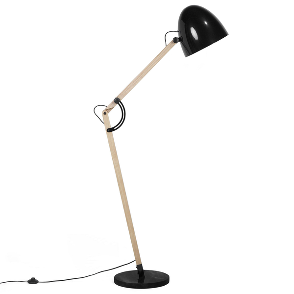 Stehlampe HETTON verstellbar Eichenholz Schwarz