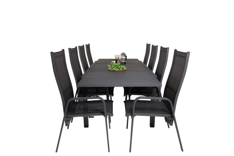 Marbella Gartenset Tisch 100x160/240cm und 8 Stühle Copacabana schwarz. 100 X 160 X 75 cm