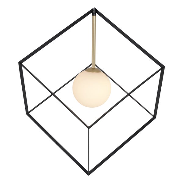 Pendelleuchte CADRE, Pendellampe Retro aus Metall und Glas in Schwarz, und Weiß mit G9-Fassung, 30 cm Seitenlänge, für Wohnbereich und Büro.