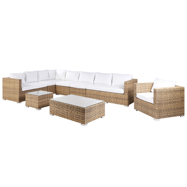 Lounge Set mit Tisch 8-Sitzer XXL rechtsseitig modular Polyrattan Hellbraun