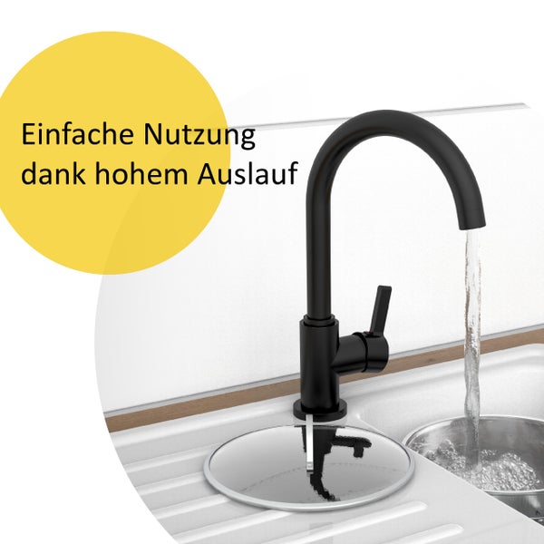 instmaier Niederdruck Küchenarmatur K3 | 360° schwenkbar | Wasserhahn Küche | Spültischarmatur Schwarz Matt | Hoher Auslauf | mit Zentralverschraubung