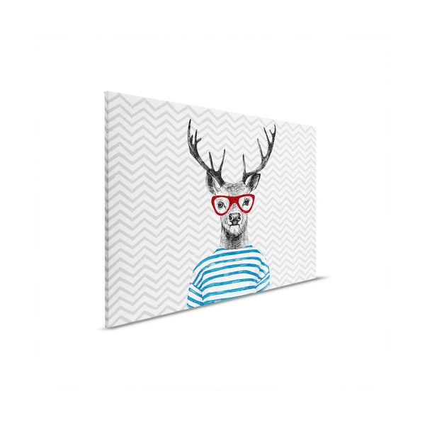 Gemälde mit Hirsch, Brille und gestreiftem Hemd auf Leinwand