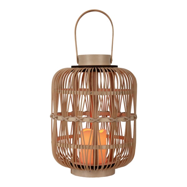 Dekorative Bambus Laterne mit Tragegriff und integrierter Kerze