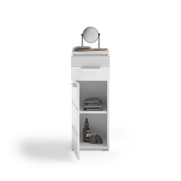 Linus Badschrank 1 Tür, 1 Schublade Hochglanz weiß,weiß. 30 X 31 X 80 cm