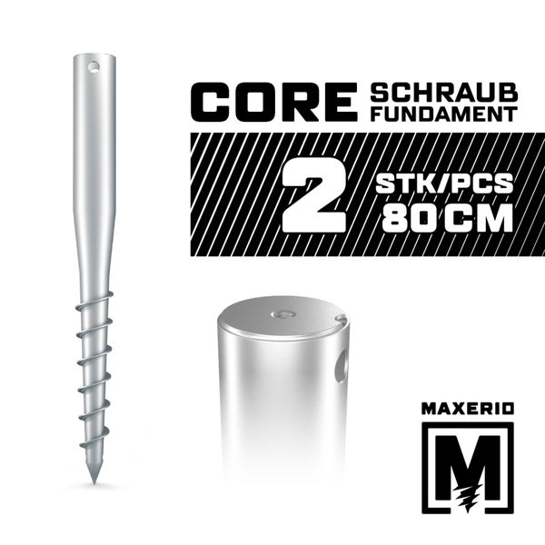 MAXERIO® 80 cm 2er Set Core Schraubfundament Bodenhülse Erdanker Einschraubbodenhülse Erdschraube Einschraubhülse Erdschraubenfundament Bodenanker Schraubanker Fundament für Gartenhaus Terrasse Sauna Gewächshaus