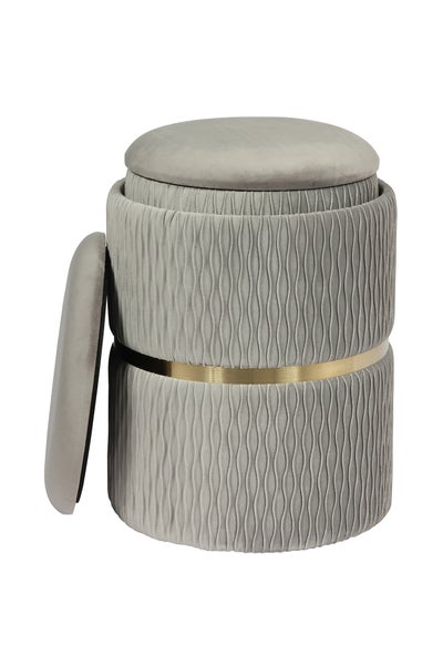 Hocker, 2er-Set stapelbar, mit Stauraum, Edelstahlsockel Grau Rund Ø 31,5 / 36 cm