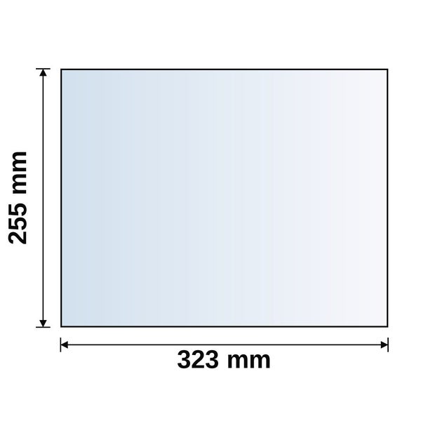 Maßzeichnung einer rechteckigen Scheibe mit einer Breite von 323 Millimetern und einer Höhe von 255 Millimetern.