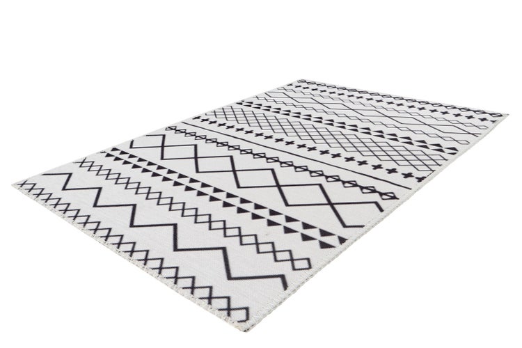 Flachflor Teppich Ethereaque Weiß / Schwarz Ethno-Design 120 x 180 cm