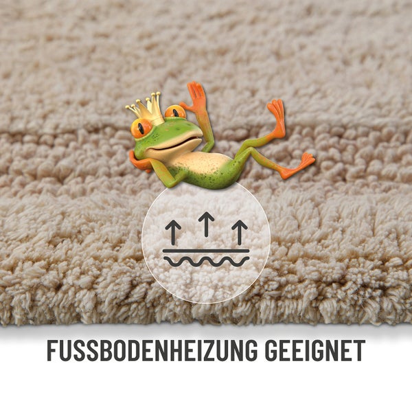 Symbol für Fußbodenheizung geeignet auf einem beigen Hochflor Teppich.